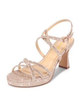 PIZZ ANNU Women's Platform High Heels Chunky Block Strappy Rhinestone Open Toe